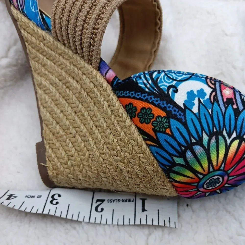Impo Stretch Wedge Sandals Sz 7M‎ Paisley Floral Pattern